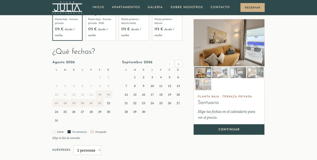 Calendario de disponibilidad sincronizado, con las fechas ocupadas marcadas